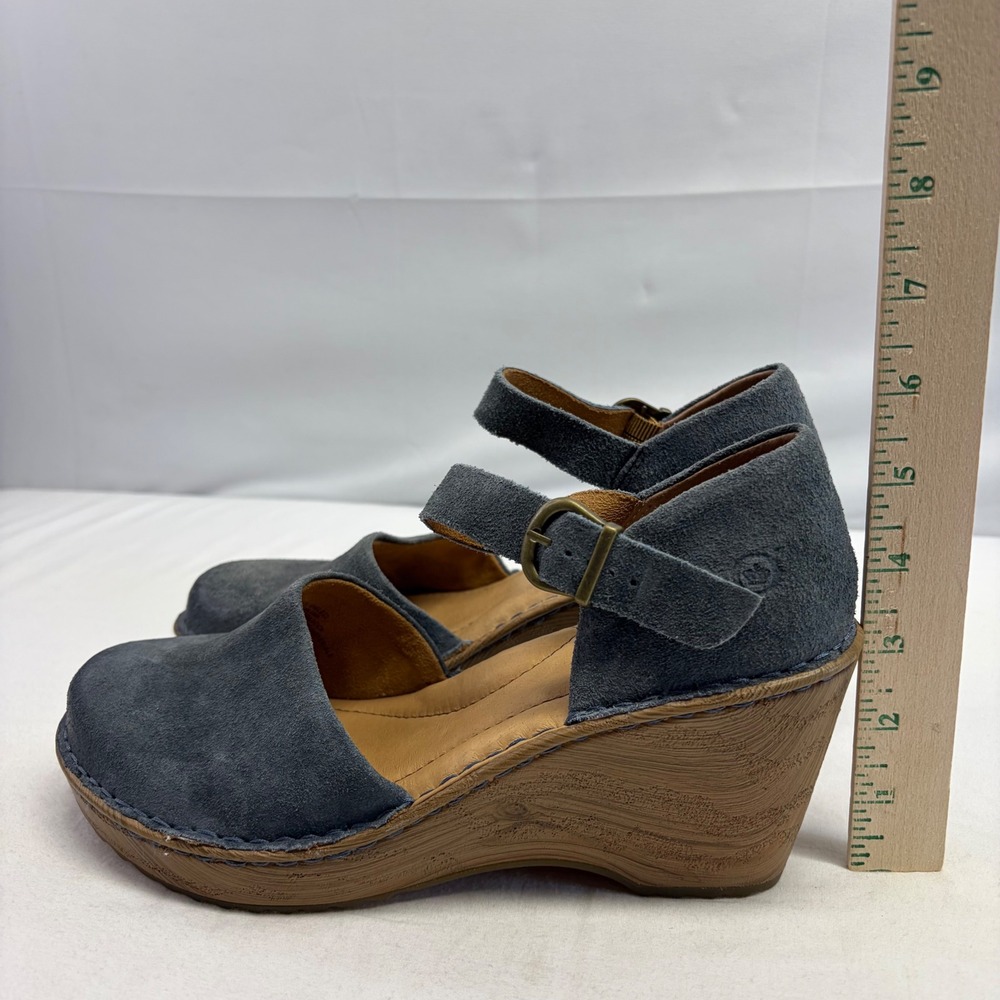 Born Nellie Mary Jane Wedge Sandals Womens 9 Blue Suede Comfort Shoe Boho - Picture 10 of 11